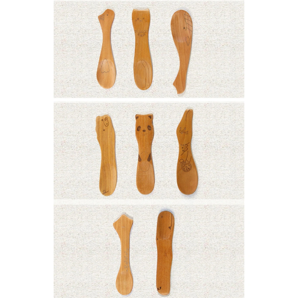 5 Pcs Eco-friendly Wooden Spoons Hand Carved Cartoon Animal Pattern Kids Spoons Compact Lightweight Baby Food Dessert Serving Spoons (Rabbit)