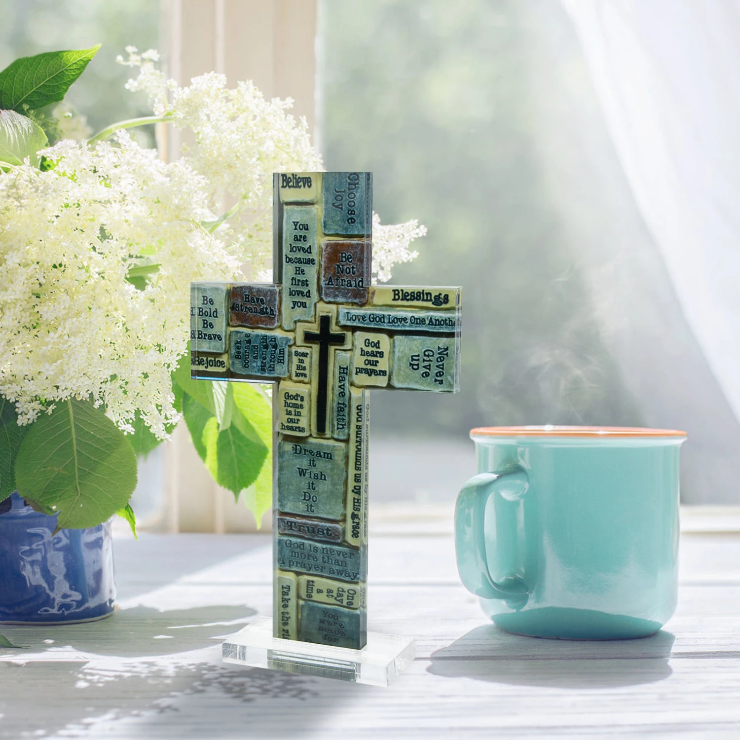 Creative Inspirational Acrylic Cross Table Cross with Inspirational Words