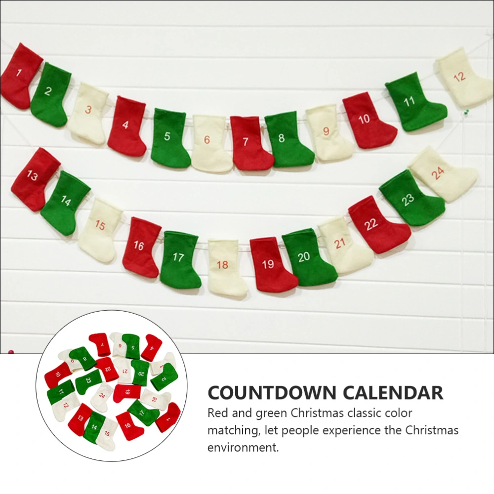 24Pcs Christmas Decorative Socks Countdown Calendar Xmas Hanging Ornaments