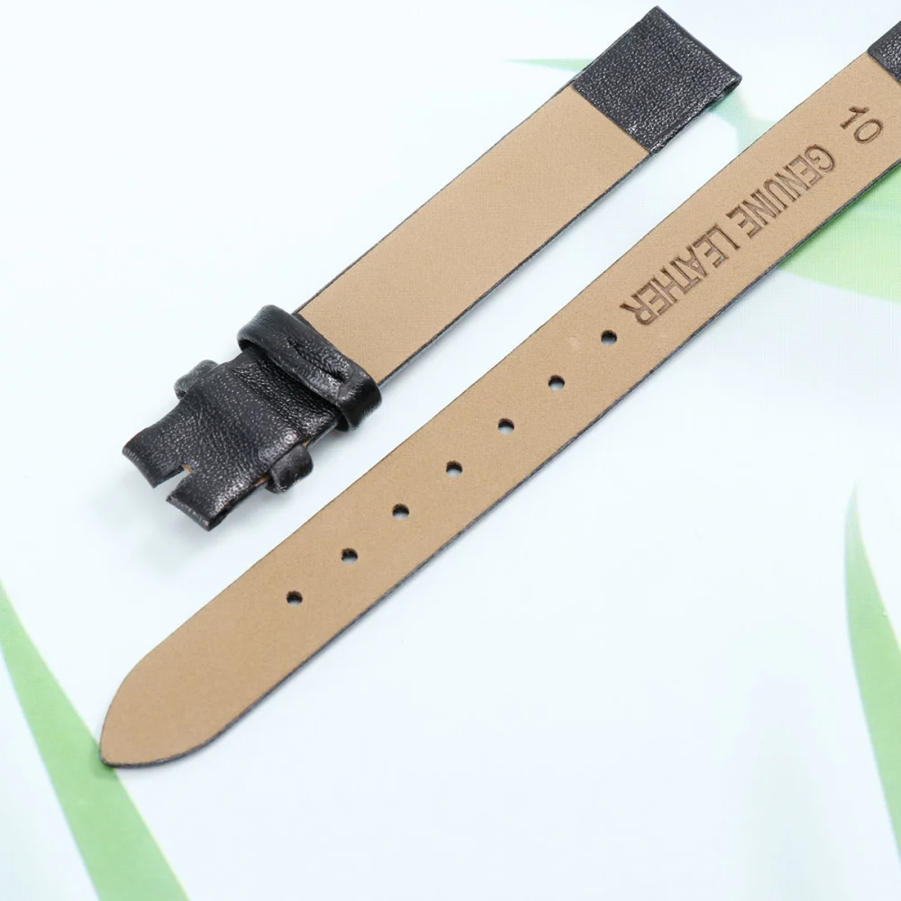 Leather Watch Band Ultrafine Wristband Female Wrist Watch Band Watch Replacement Band (10mm Black)