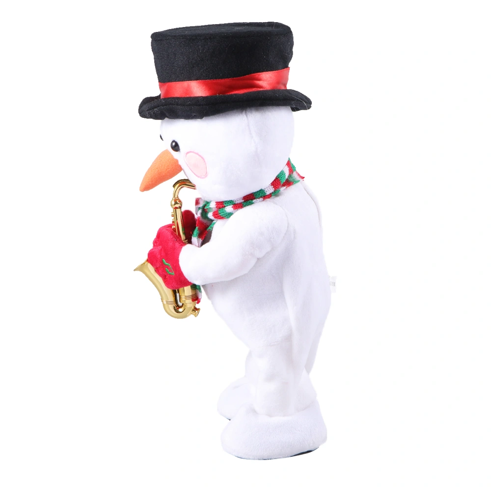 Animated Stuffed Doll Plush Adorable Snowman Blowing Saxophone Musical Toy Christmas Electric Music Doll Gift for Kids Children Home Decor Without Battery