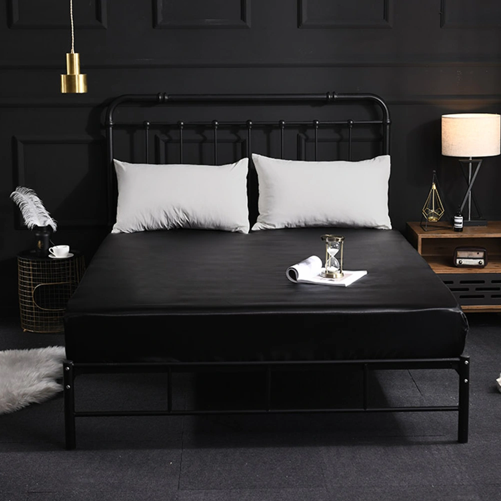 198x 203x 30Cm Romantic Silk Bedding Set Silk Satin  Flat Sheet Fitted Sheet Pillowcase Home Textile Bed Set(Black)