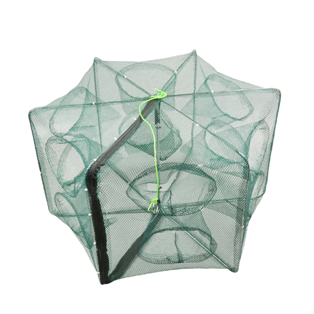 Foldable Bait Cast Mesh Trap Net Portable Fishing Landing Net Shrimp Cage for Fish Lobster Prawn Minnow Crayfish Crab Floating Circle 12 Holes (Green)