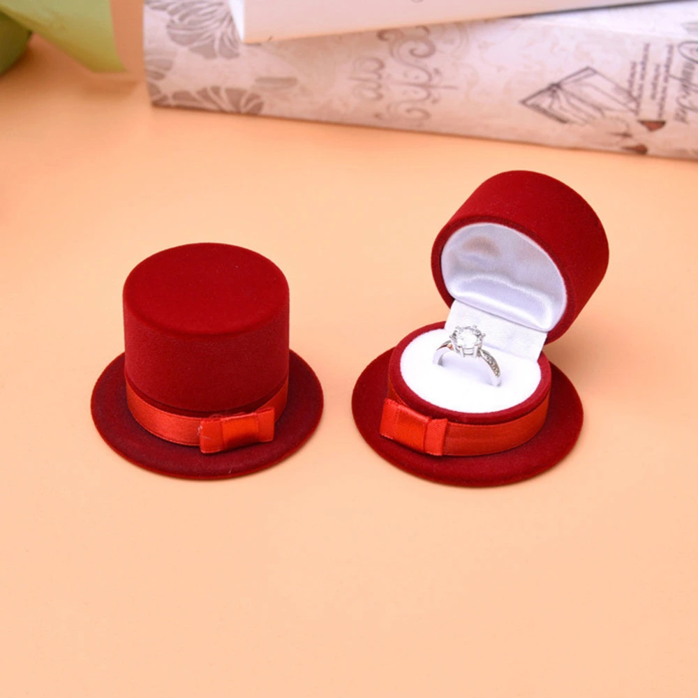 Hat Shaped Ring Box Engagement Ring Box Jewelry Box Storage Case for Wedding Ceremony Christmas Party Decoration (Red)