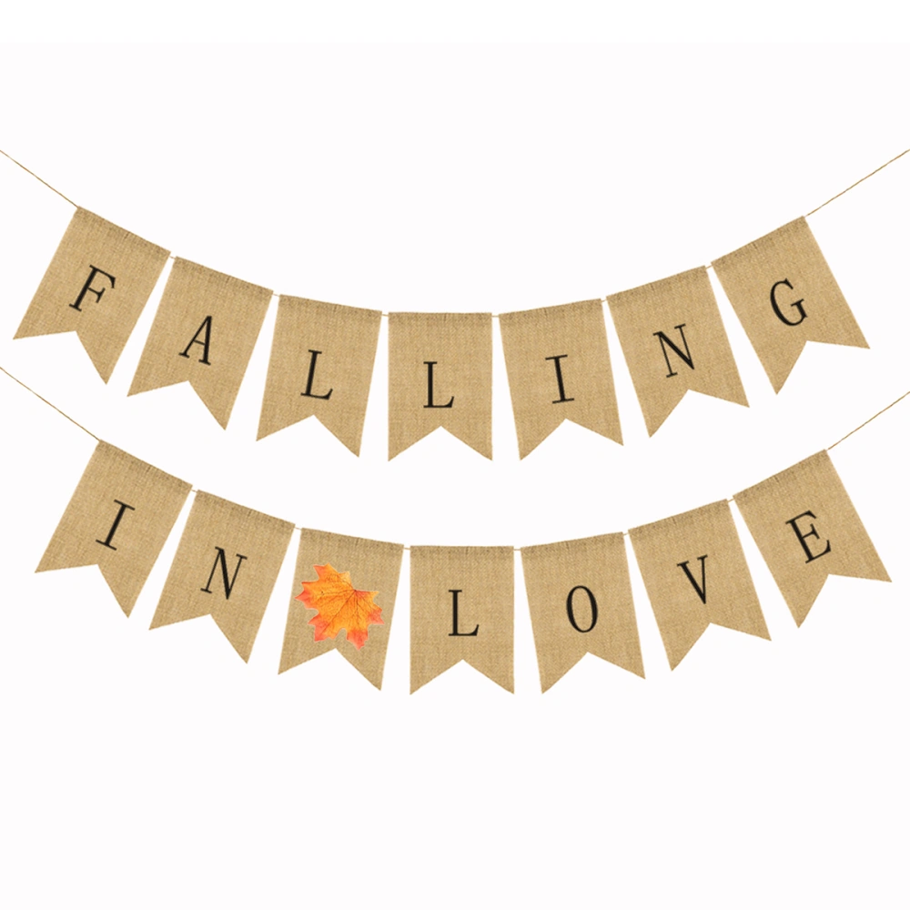 Linen Banner FALLING IN LOVE Letters  Hanging Flag Bunting Banners for Thanksgiving Day Party Decorations