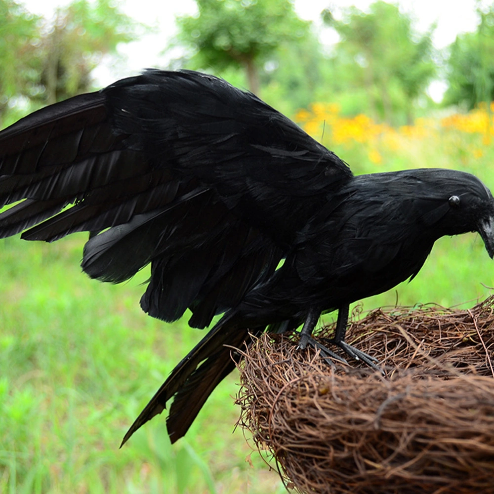 1Pc Crow Ornament Halloween Decoration Simulated Crow Props Feathered Bird