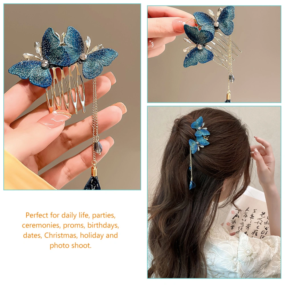 Butterflies Hair Comb Tassel Hair Clip Chinese Hair Accessory for Women Girls