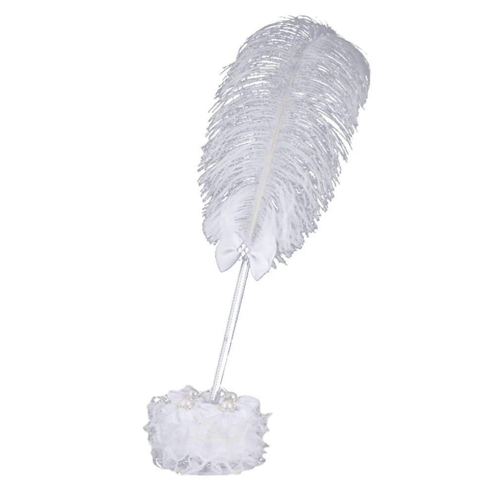 Long Feather Quill Wedding Signing Pen Reception Guest Pen with Stainless Steel Stand for Wedding Office Activity Sign