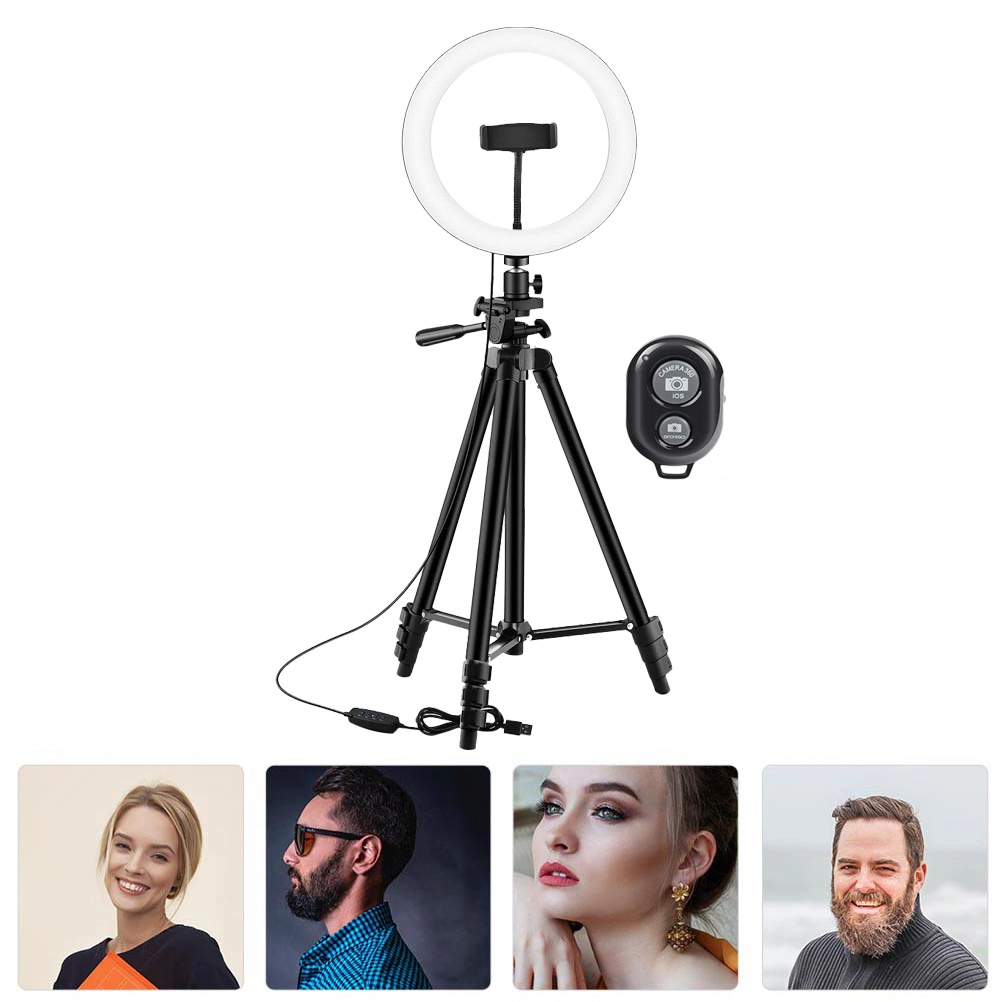 1 Set Universal Ring Light Round Lamp with Tripod and Remote Shutter (Black)