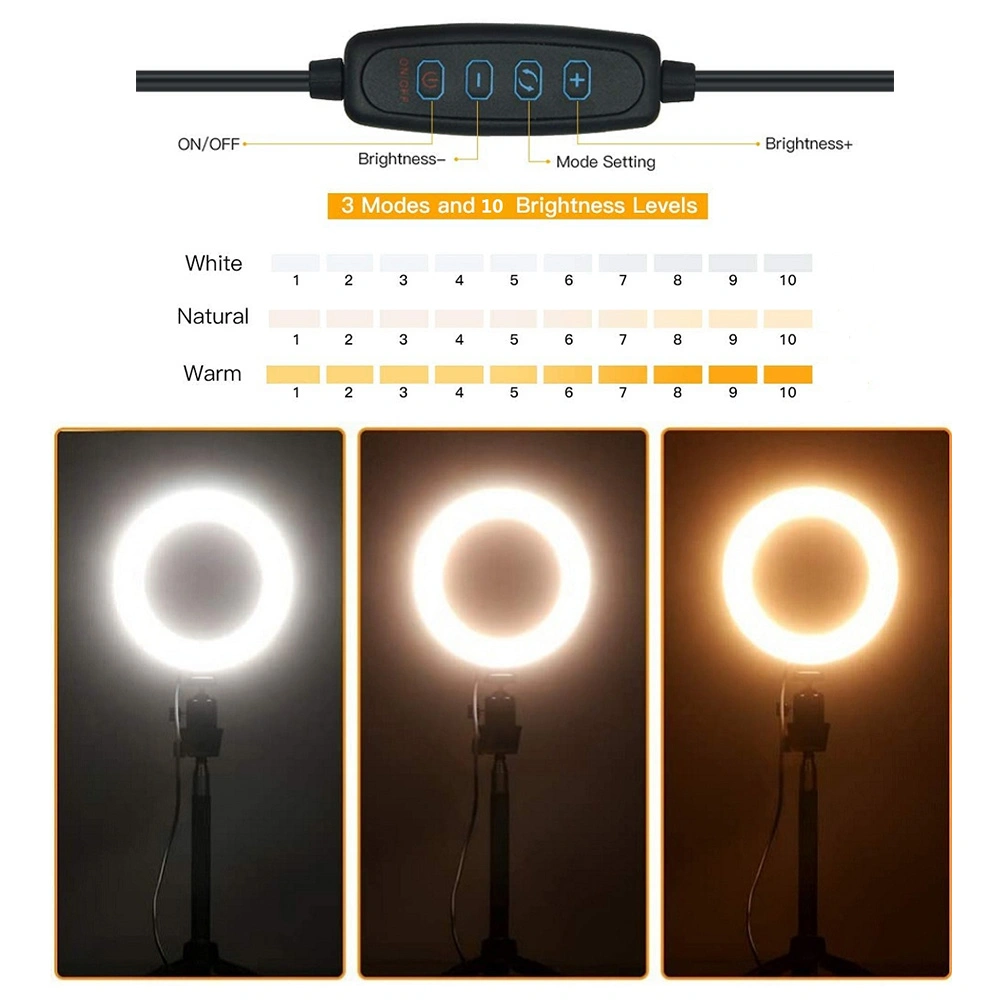 1 Set Universal Ring Light Round Lamp with Tripod and Remote Shutter (Black)
