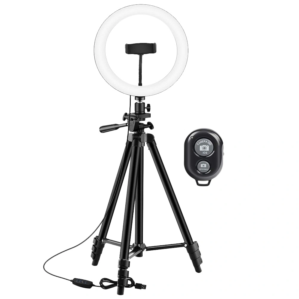 1 Set Universal Ring Light Round Lamp with Tripod and Remote Shutter (Black)