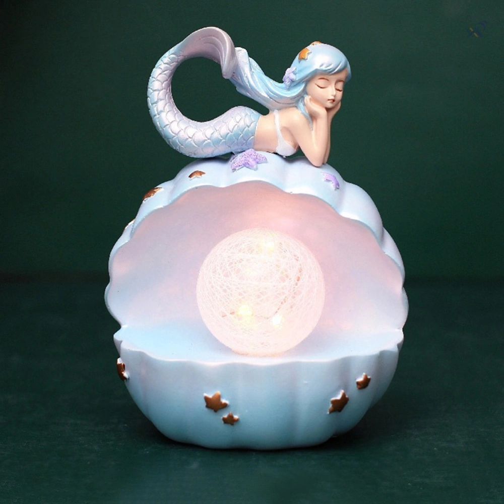 Mermaid Art Figurine Pearl in Shell Light Bedside Night Light Aquarium Ornament