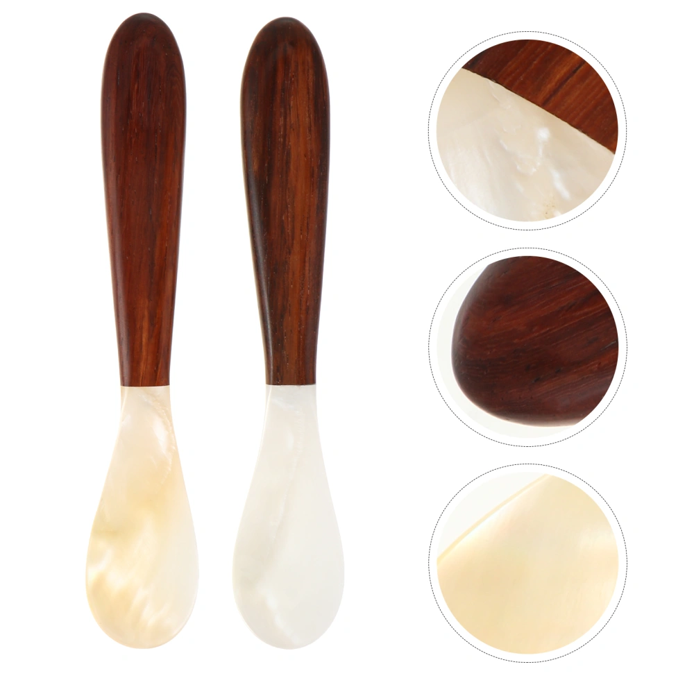 2 Pcs Practical Dessert Spoons Stirring Coffee Spoon Wooden Handle Shell Spoons