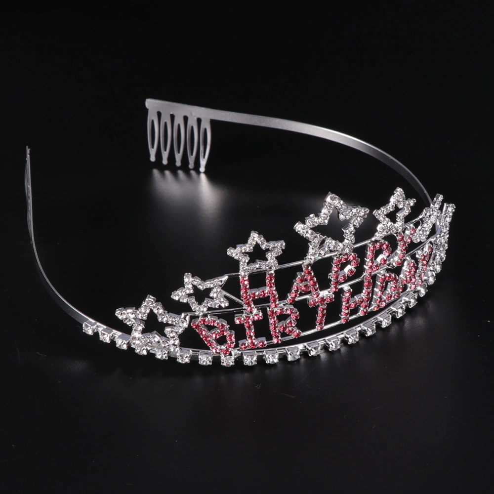 Kid's Charming Rhinestone Heart Design Tiara Crown Headband for Girls (Red Rhinestones)