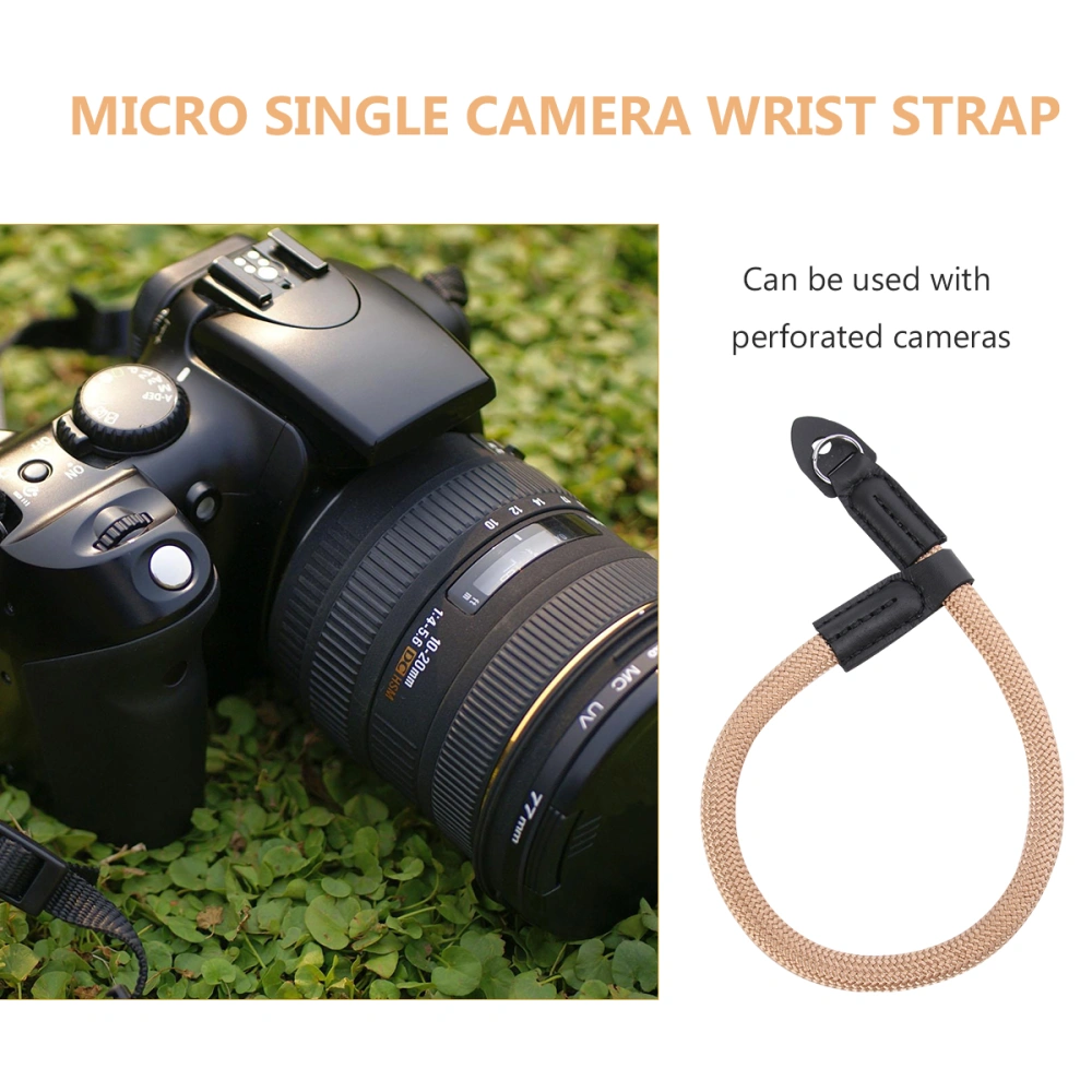 1PC Micro-single Camera Wrist Cord High Sturdy Nylon Rope Wear-resistant Mirrorless Camera Lanyard Strap with Round Holes Without Camera (Light Brown)