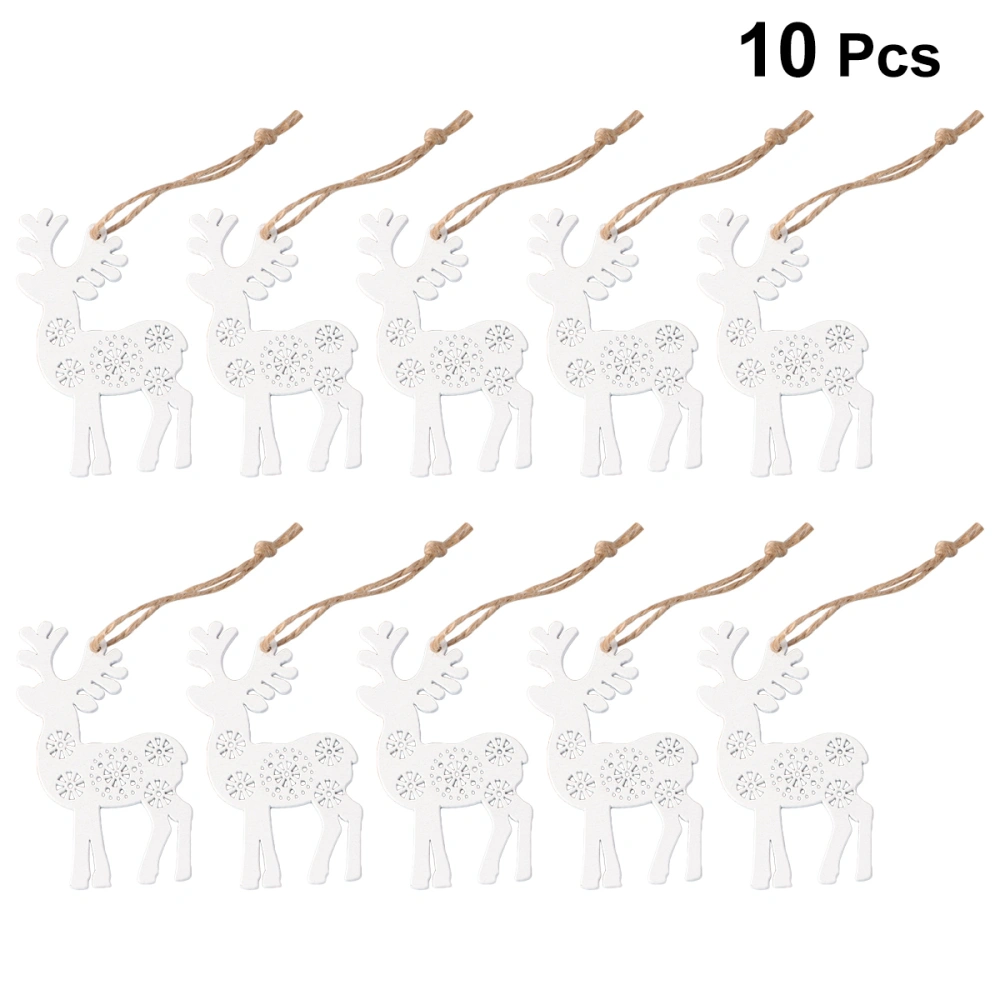 10pcs Creative Elk Ornament Christmas Tree Pendant Wooden Craft Party Decor (White)