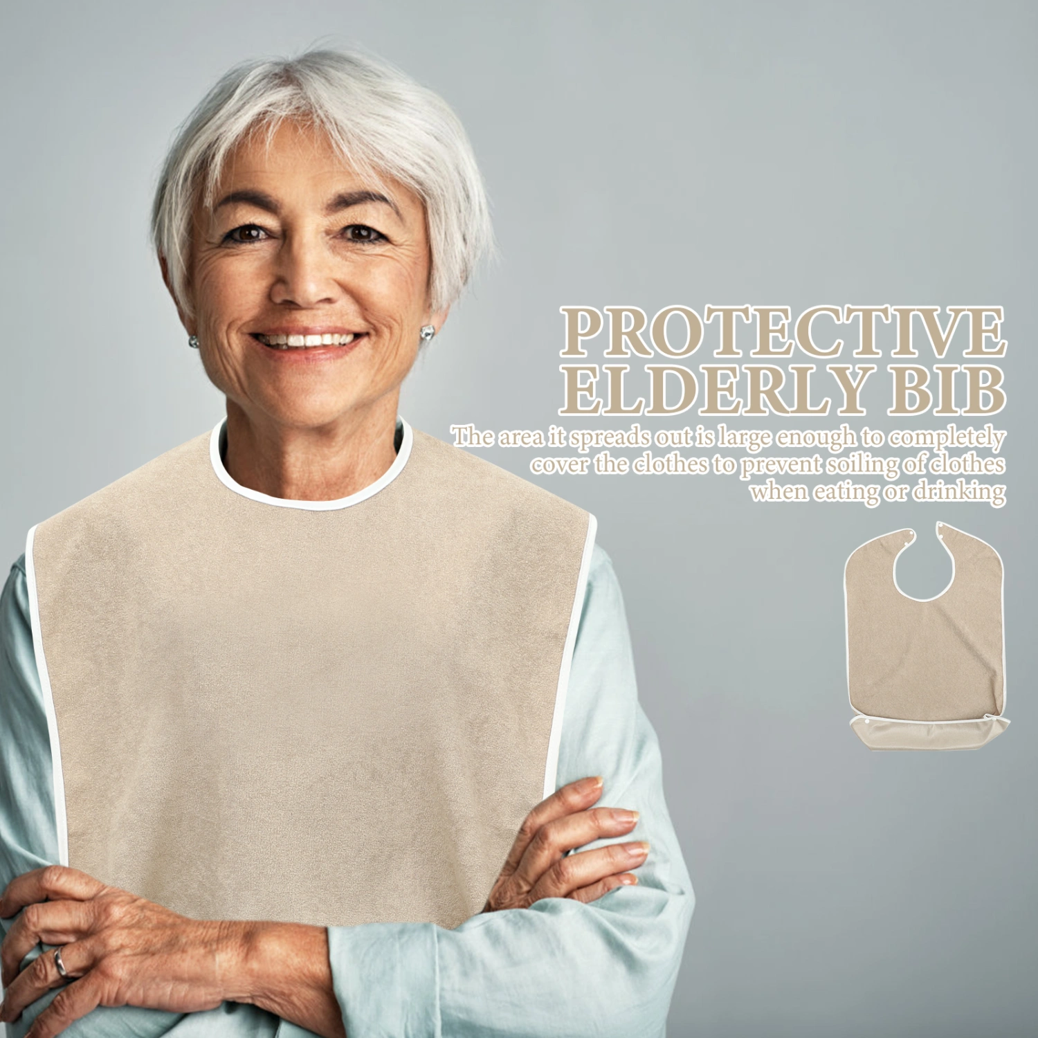 Comfortable Adults Eating Apron Washable Elderly Bib Clothing Protector