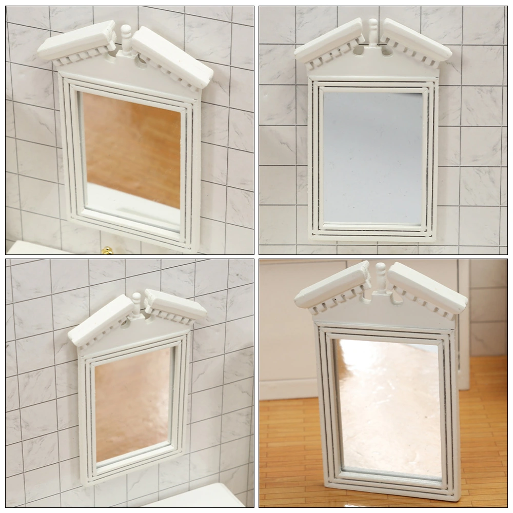 1Pc Small House Accessory Mini Retro Style Mirror Miniature Home Decor (White)