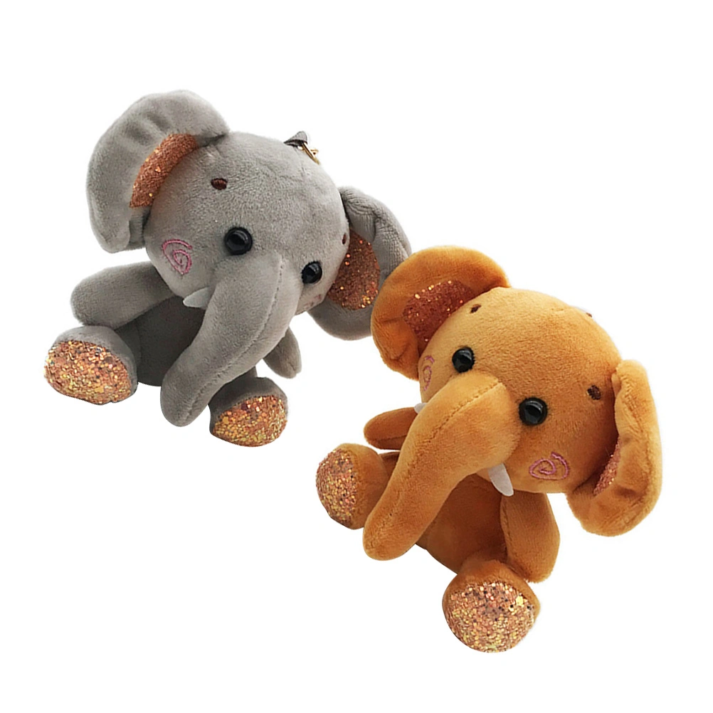 2pcs Lovely Elephant Key Chains Plush Elephant Bag Hanging Pendants Key Rings Pendants