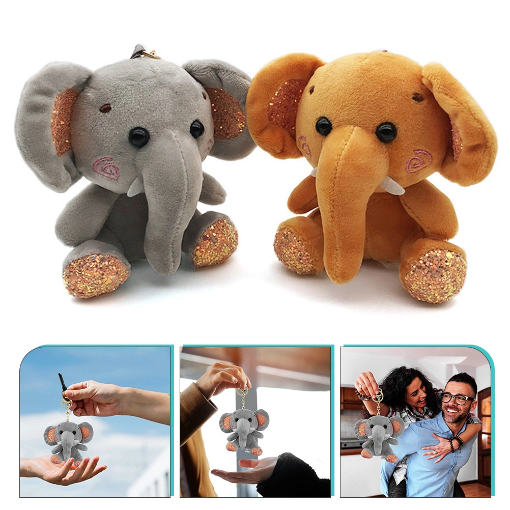 2pcs Lovely Elephant Key Chains Plush Elephant Bag Hanging Pendants Key Rings Pendants