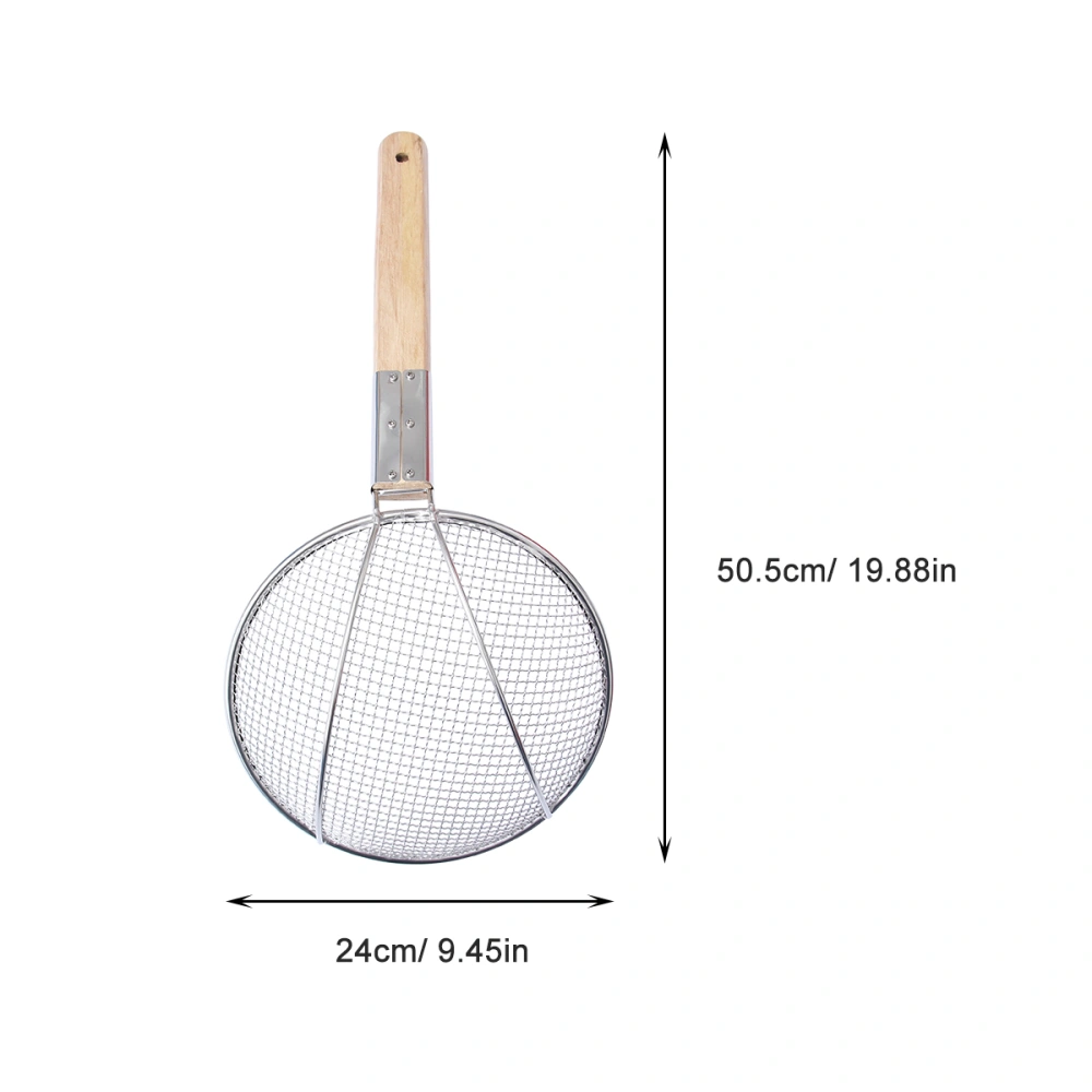 Stainless Steel Strainer Thicken Wooden Handle Skimmer Ladle Home Kitchen Noodles French Fries Strainer for Home Restaurant (Diameter 24cm)