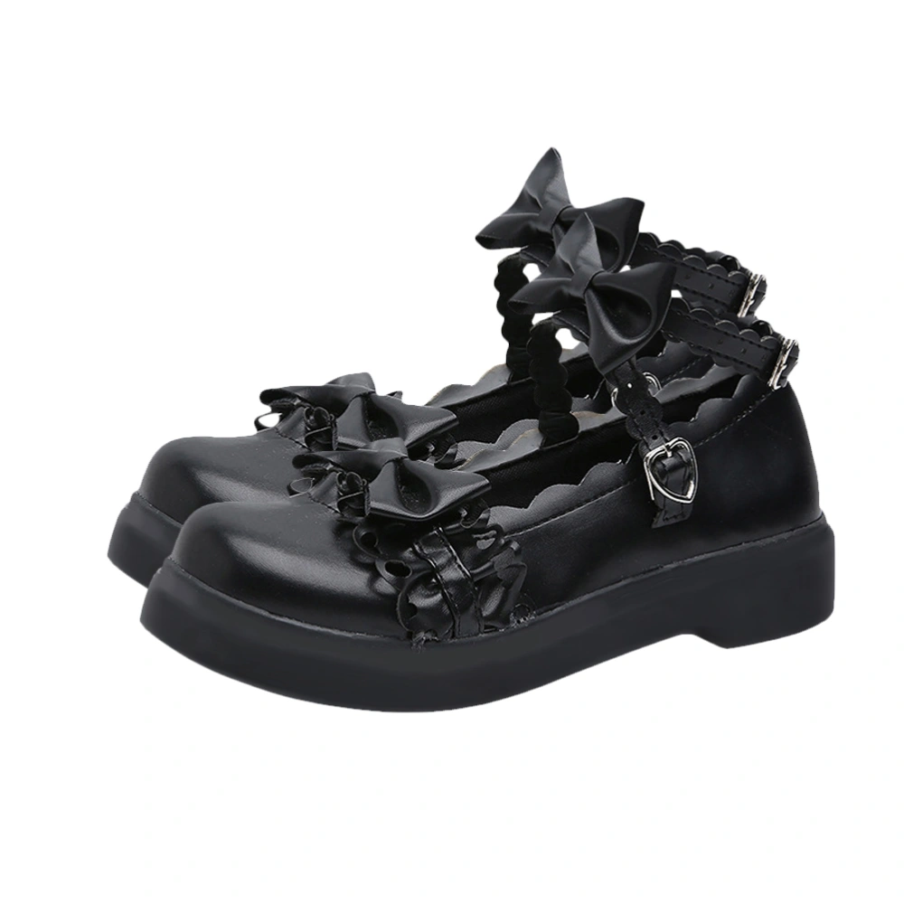 1 Pair of Lolita Middle Heel Shoes Retro Shoes Simple Flat Students Shoes (Black, Size 40, 8US,5.5UK，39EU,9.825Inch)