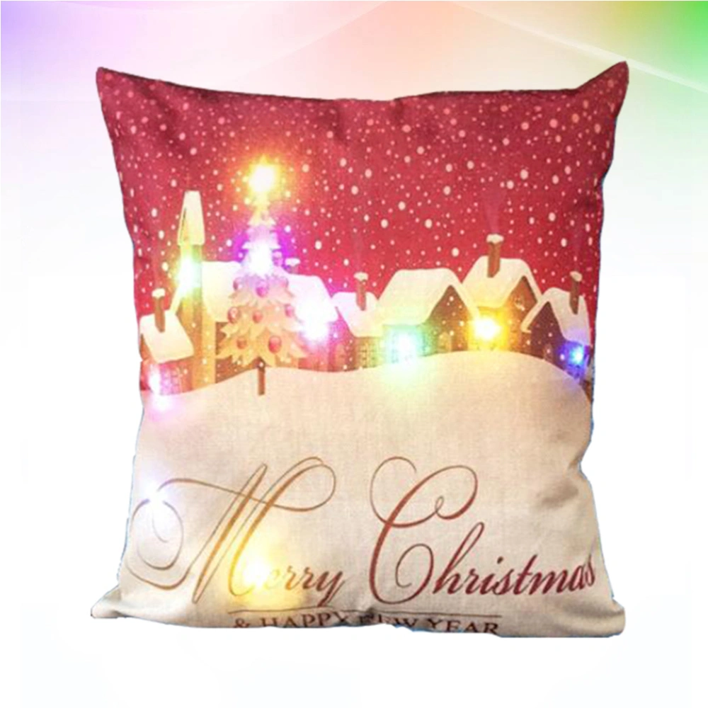 LED Christmas Themed Throw Pillow Case Flax Festival Cushion Cover Pillow Protector for Bedroom Living Room