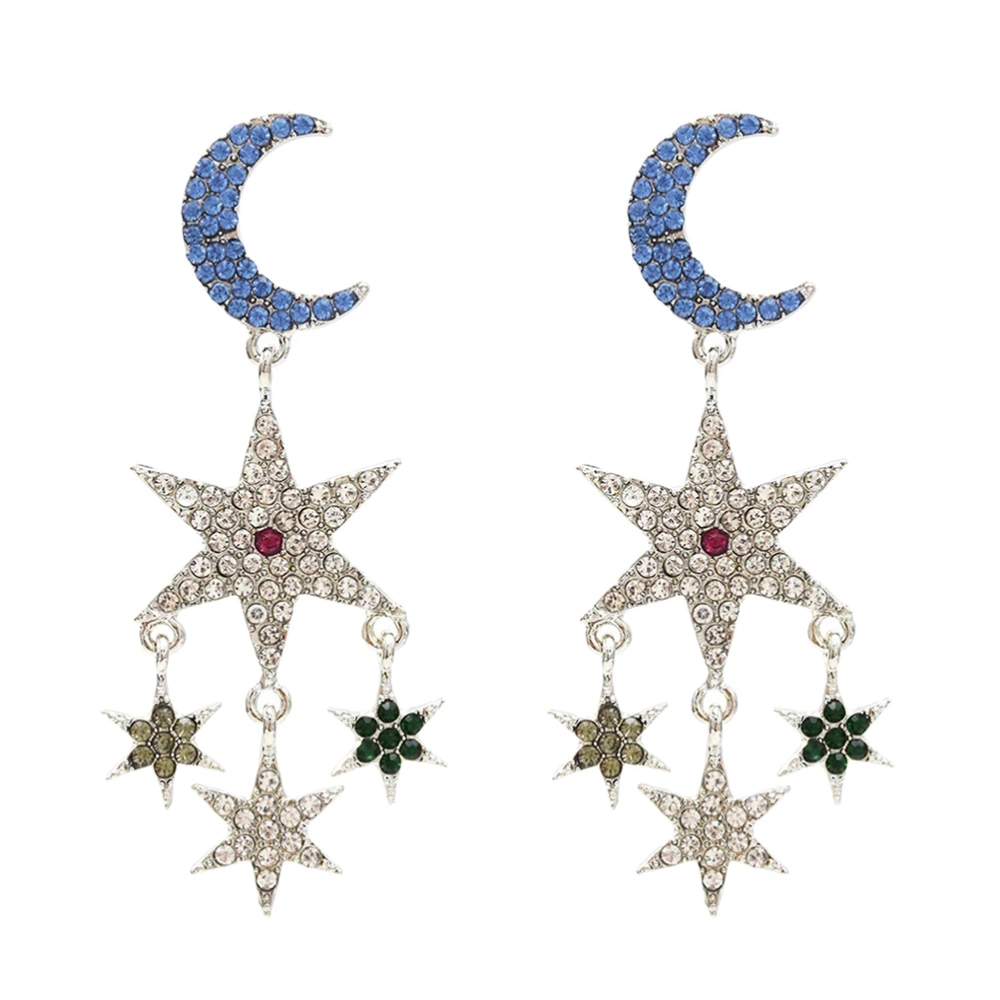 1 Pair of Crystal Earrings Elegant Star Moon Lady Women Tassel Earrings