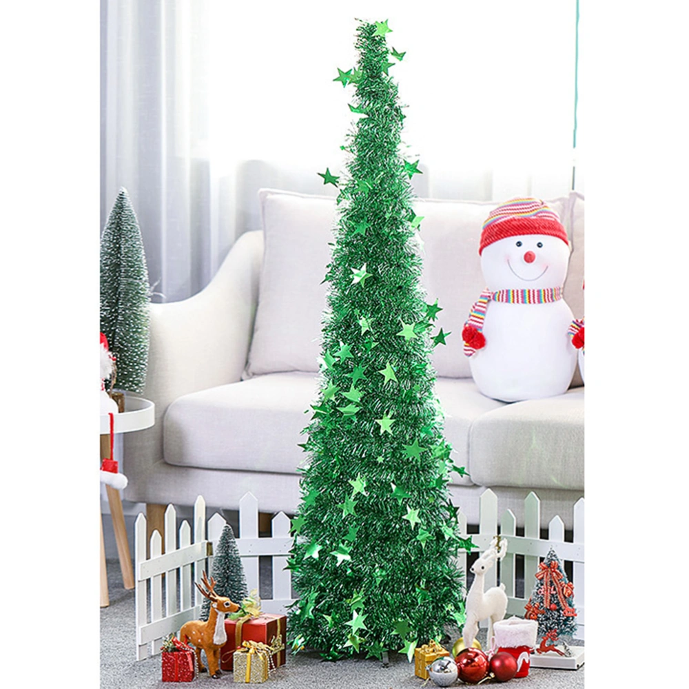 150cm Christmas Decoration High PET Plastic Foldable Telescopic Christmas Tree Christmas Party Home Decor (Green)