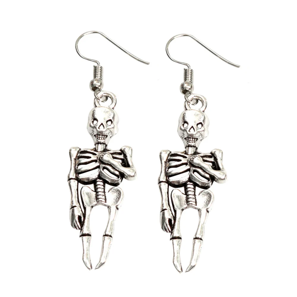 1 Pair Alloy Ear Drop Skull Shape Earrings Halloween Jewelry Accessories for Women Silver