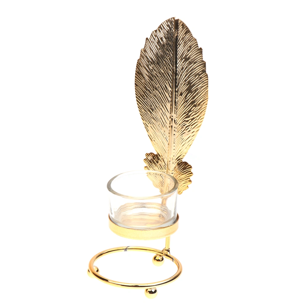 Plating Iron Candle Holder with Glass Cup Candlestick Leaf Shape Decor for Wedding Party Home Decoration (D Style,Golden)