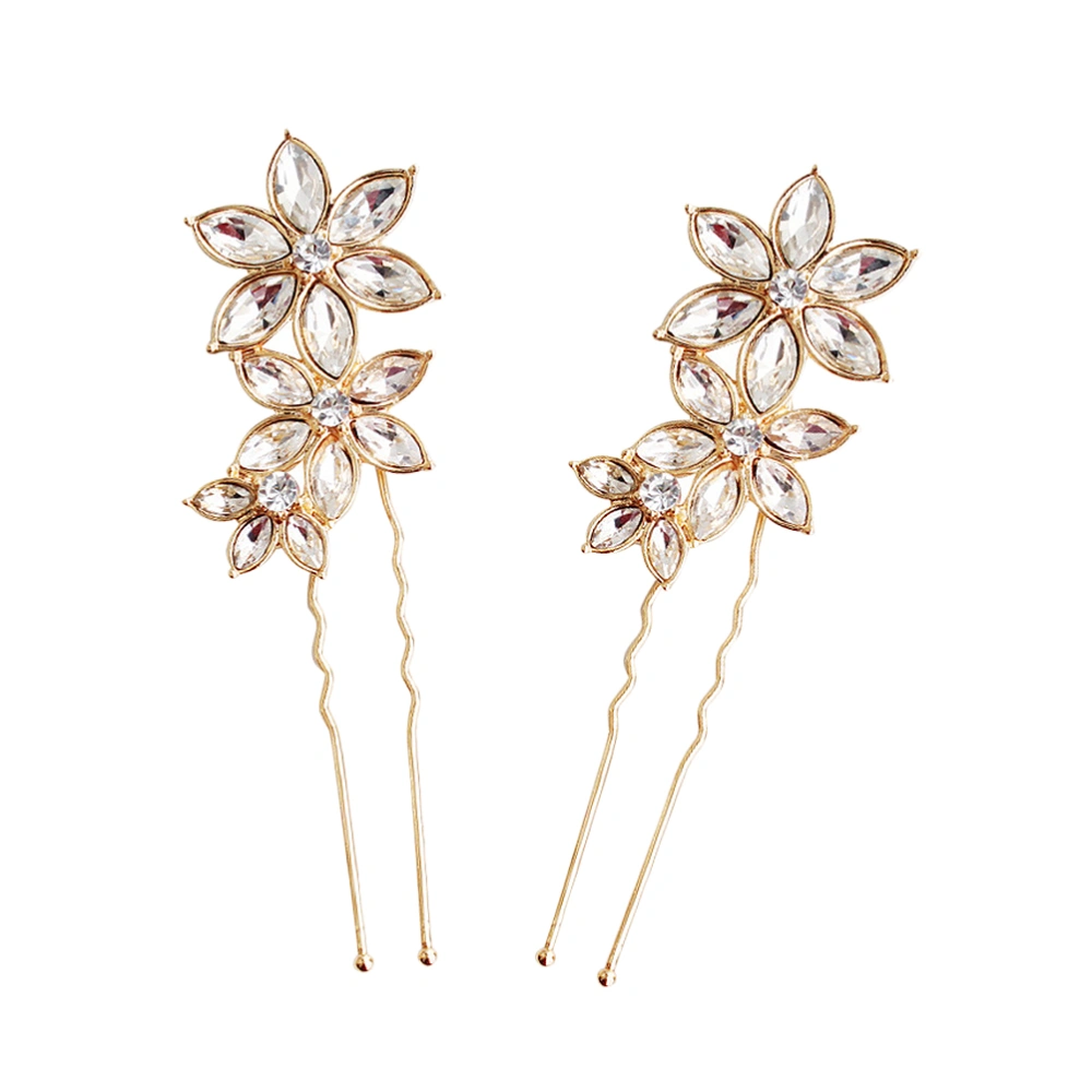 2PCS Crystal Flower Hair Jewelry Simple Rhinestone Flower Hairpin Elegant Hair Chopsticks for Women Party Decoration