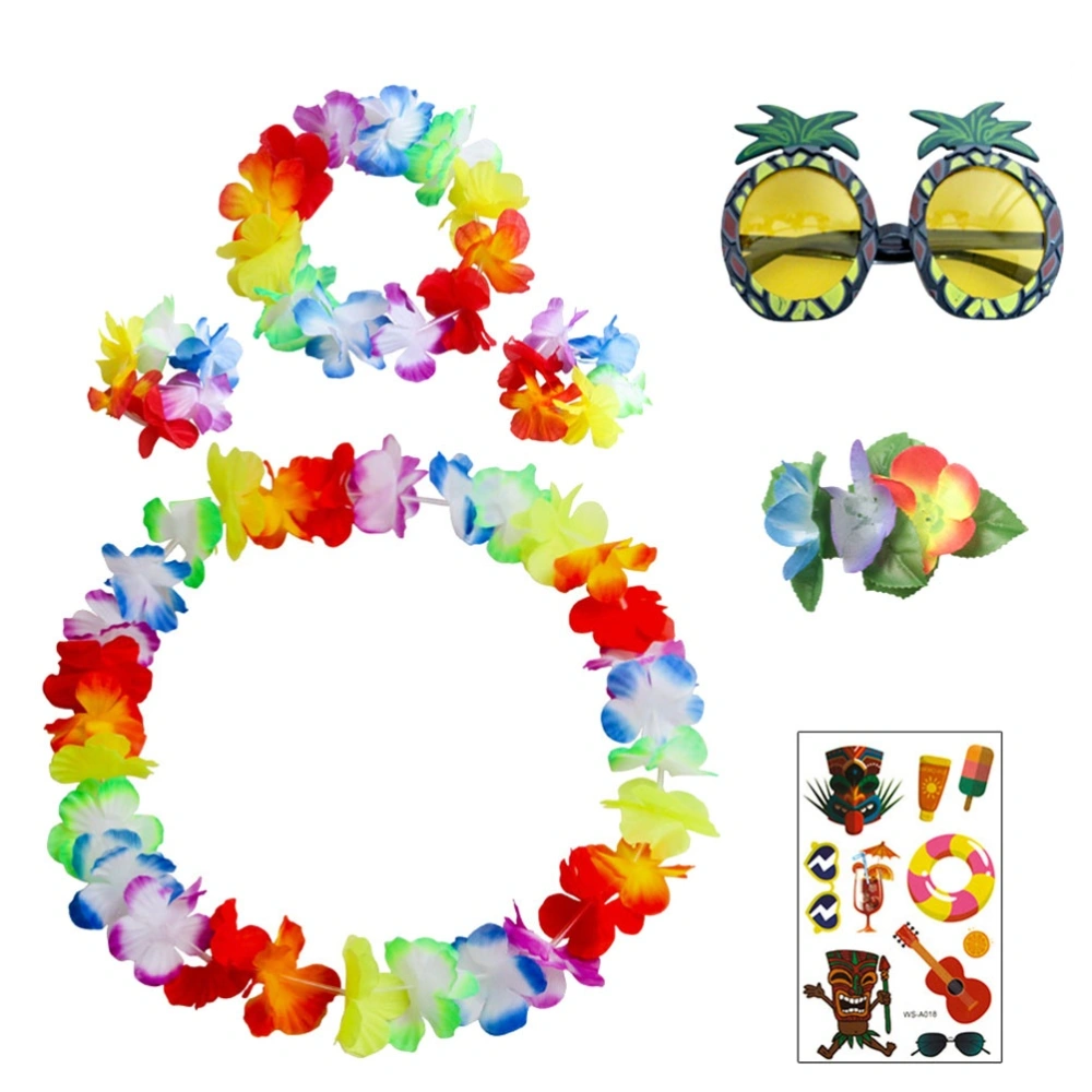 7pcs of One Set Creative Photo Props Funny Glasses Delicate Wreath Hawaiian Party Sticker for Man Woman (Paint 4pcs Wreath + Glasses + Hair Pin + Sticker)