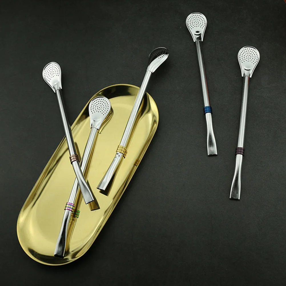 1Pc Stainless Steel Drinking Straw Spoon Reusable Straws Stirring Spoons Set
