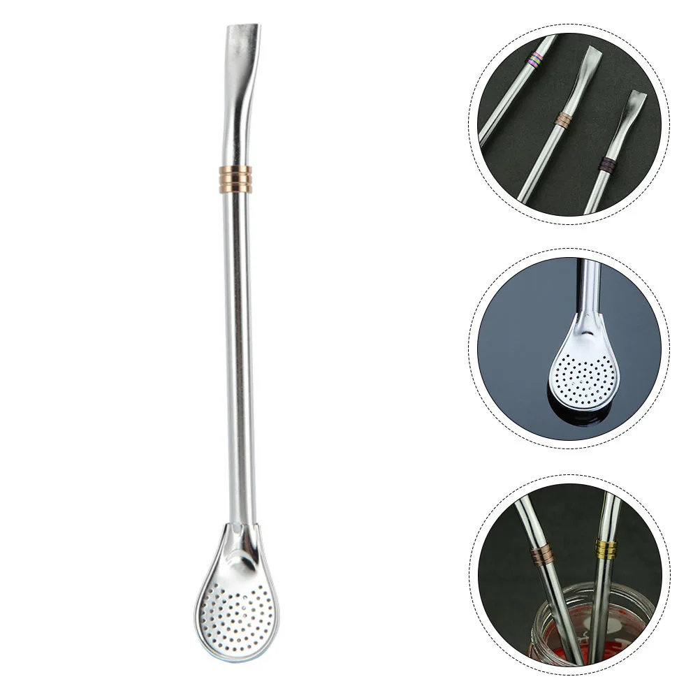 1Pc Stainless Steel Drinking Straw Spoon Reusable Straws Stirring Spoons Set