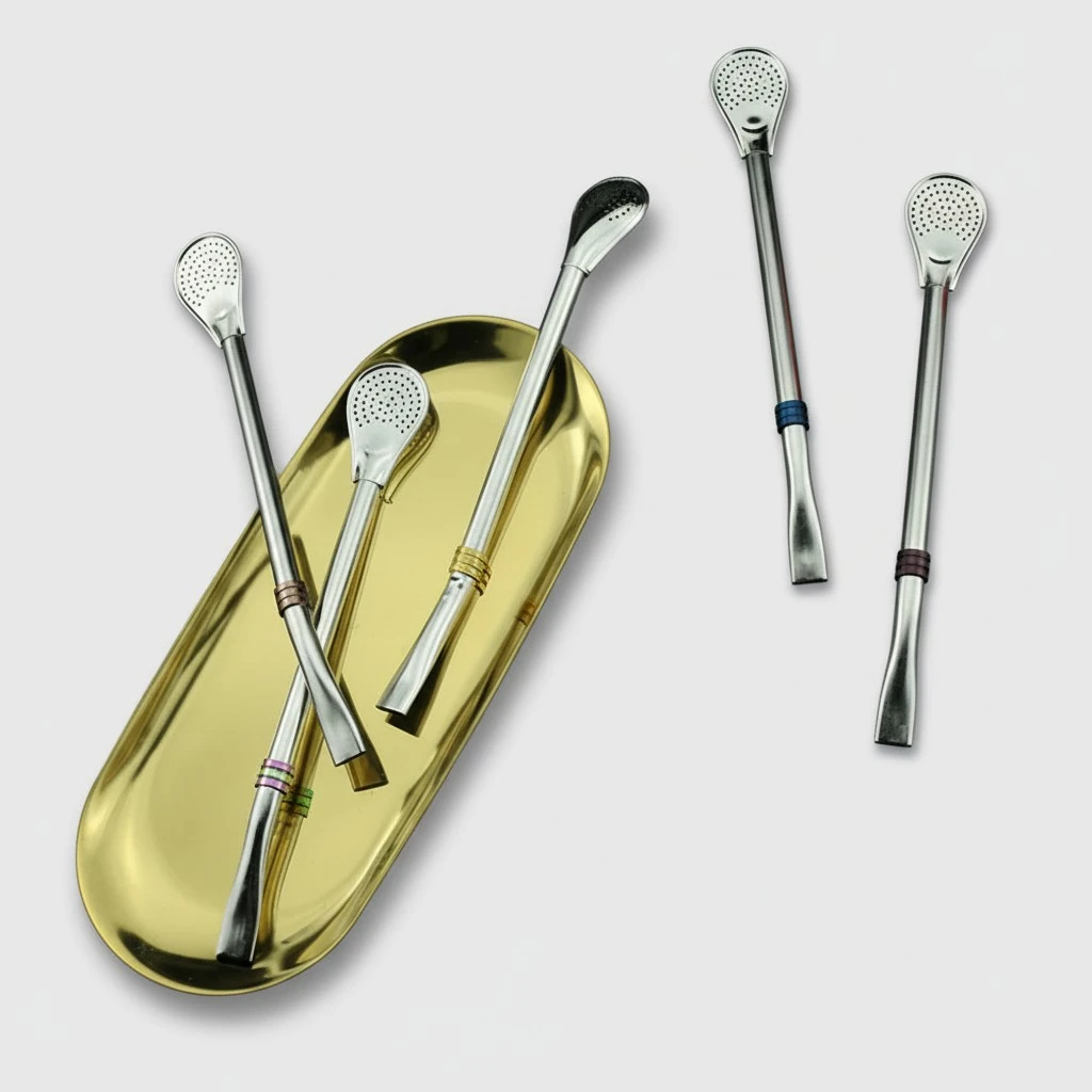 1Pc Stainless Steel Drinking Straw Spoon Reusable Straws Stirring Spoons Set