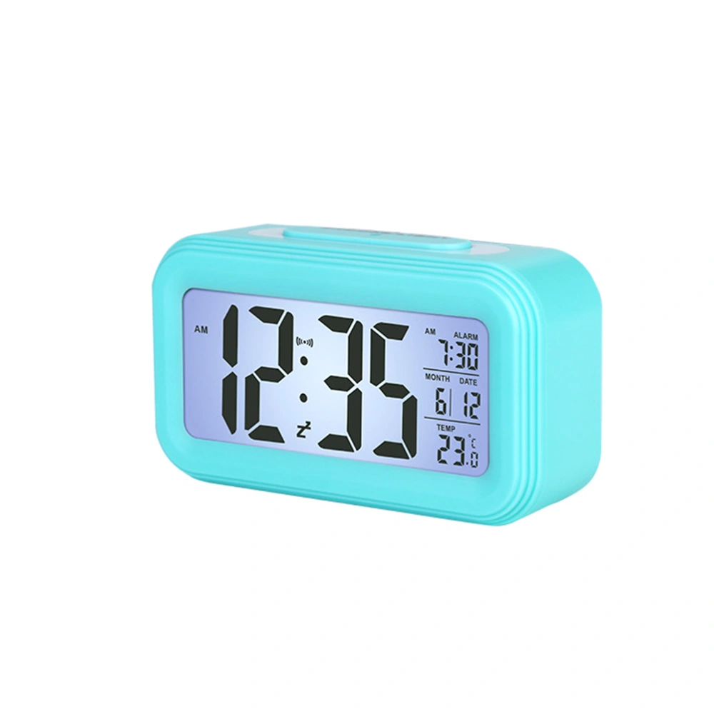 Creative Battery Operated LCD Temperature Display Nightlight Digital Alarm Clock (Blue)