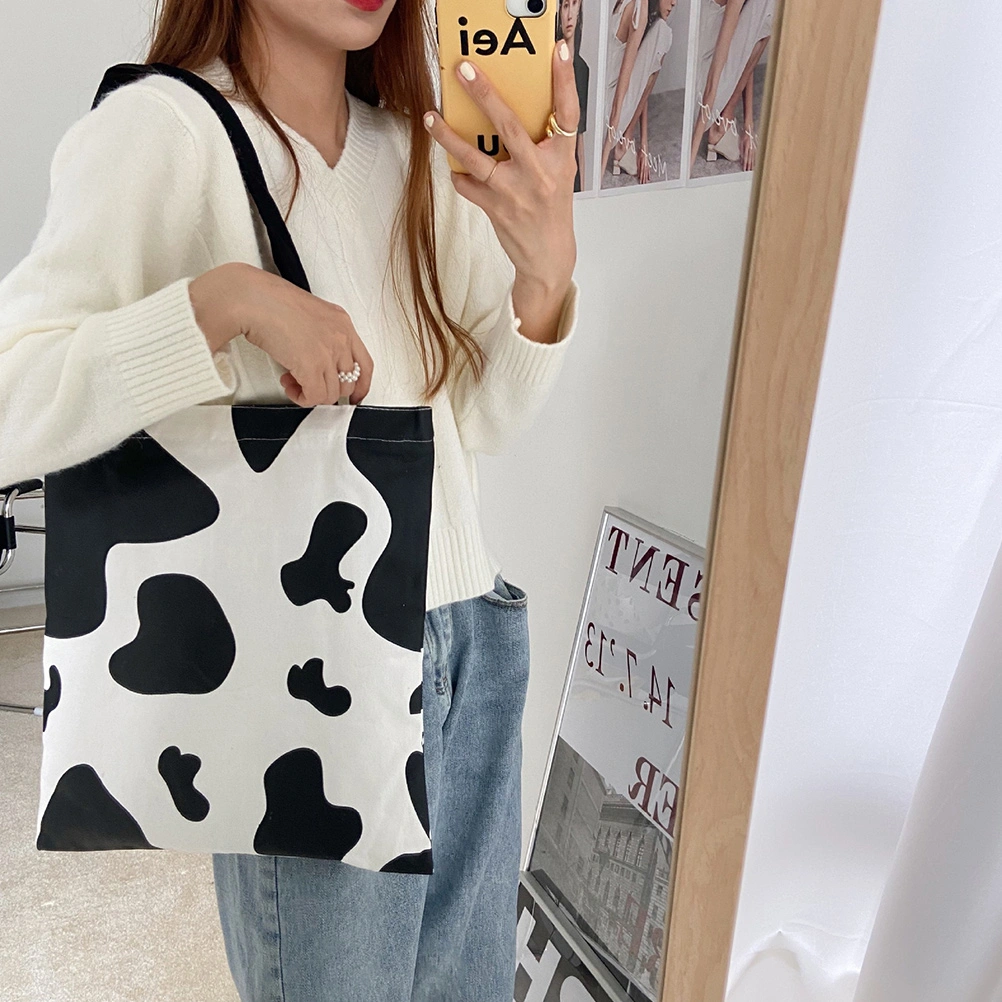 1pc Fashion Canvas Tote Bag Portable Shoulder Canvas Pouch for Lady Girls