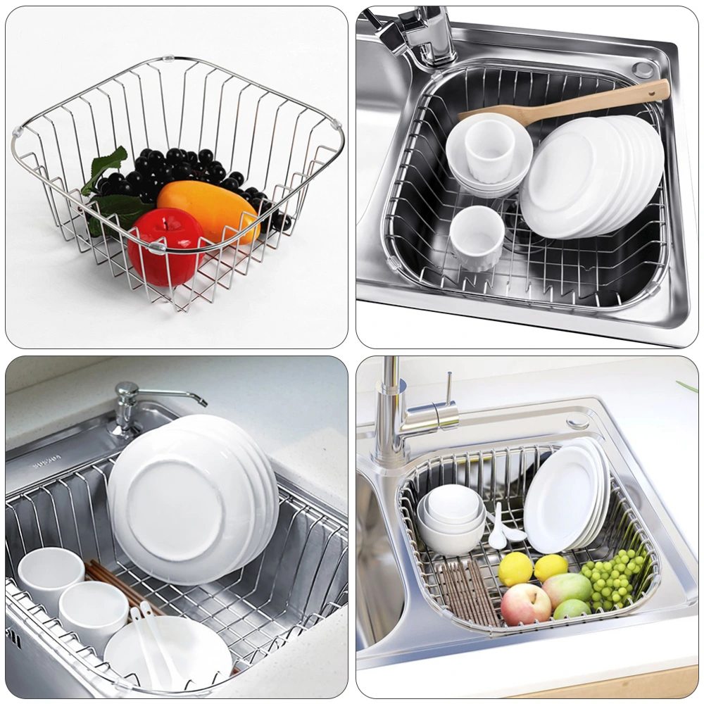 1Pc Stainless Steel Dish Drying Basket Drain Basket Utensil Holder (Silver)