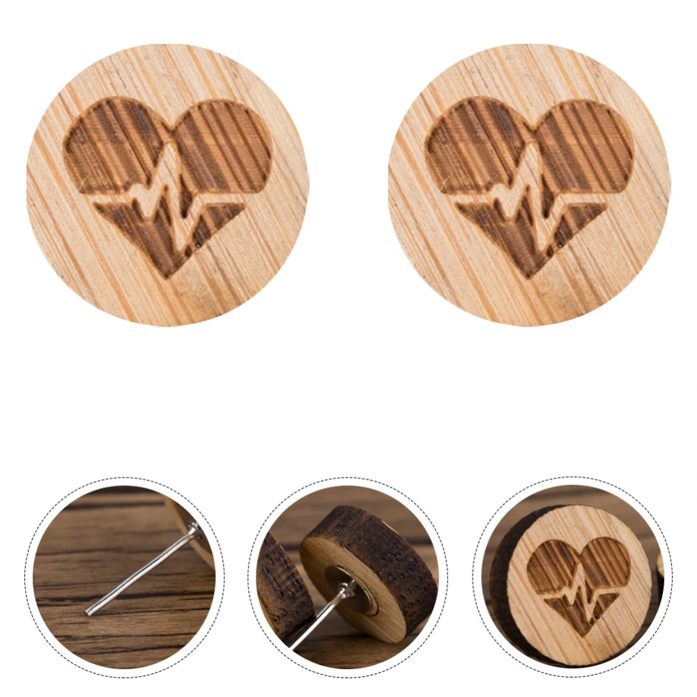 1Pair Heart Shaped Earrings Creative Wooden Ear Decoration Colorful Earrings