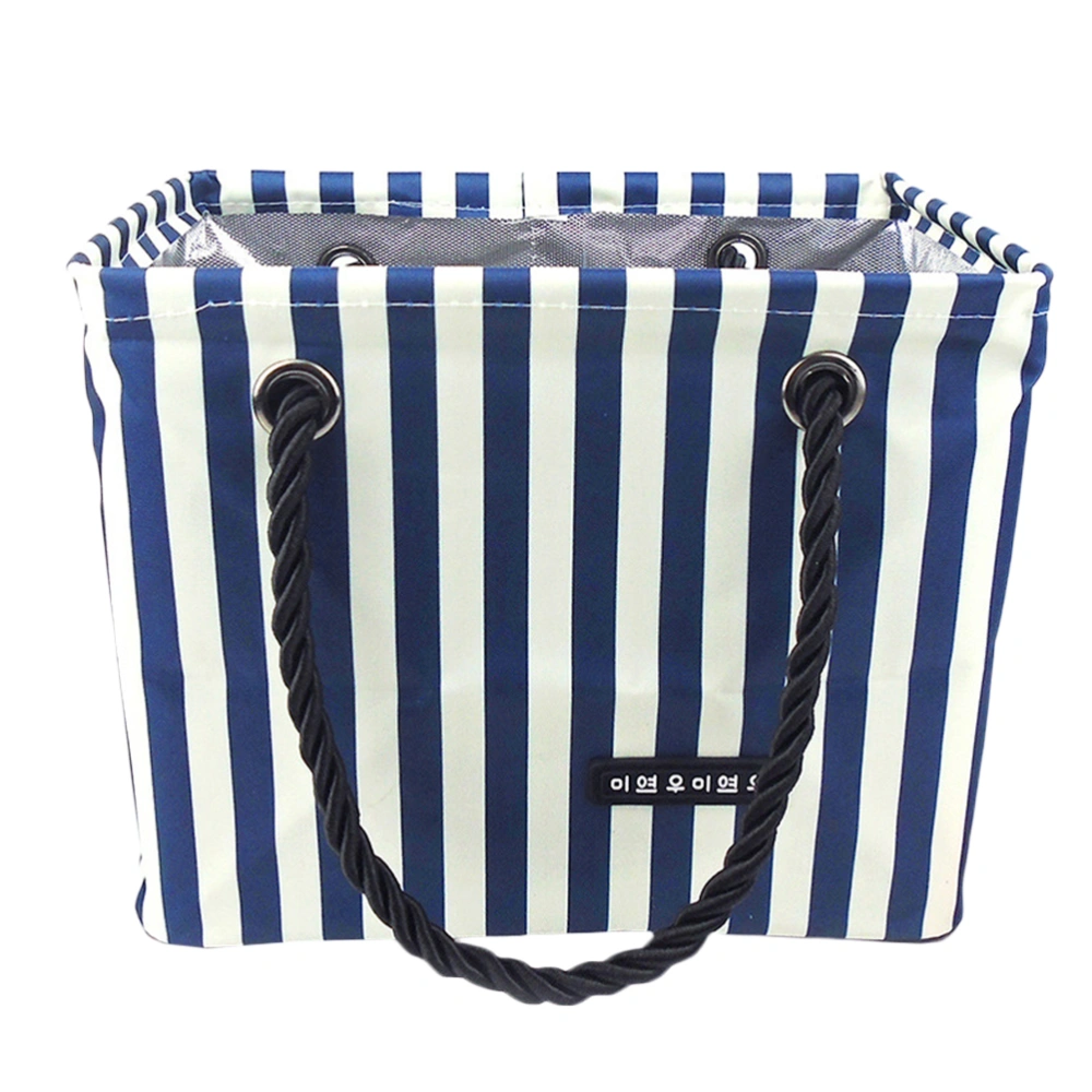 1PC Blue White Stripe Bath Bag Waterproof Washing Bag with Draining Net Portable Stripe Bathing Basket High Capacity Bathing Storage Bag Sturdy Cosmetic Tote Bag for Home Bathroom Use (Blue+White)