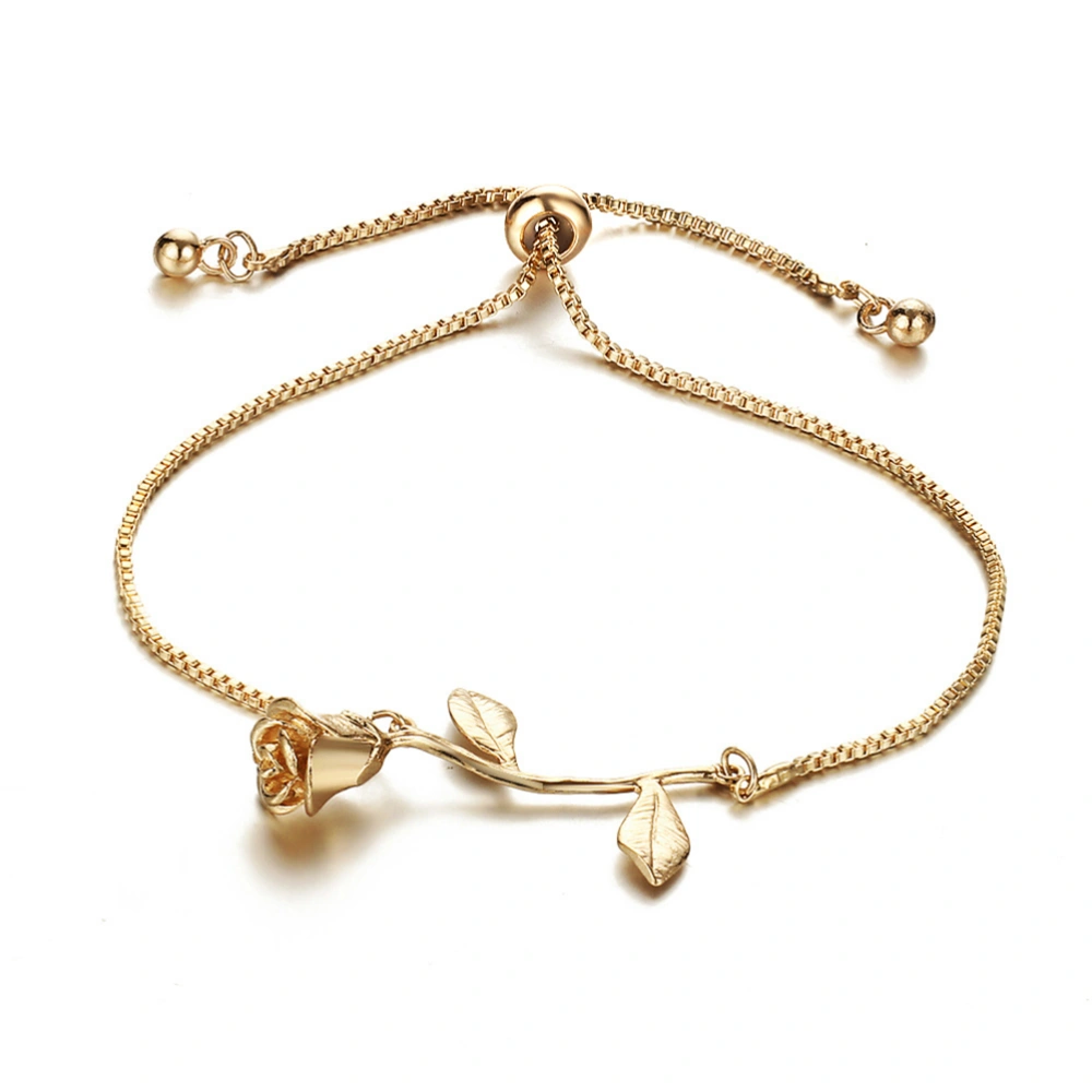 Adjustable Chain Bracelet Cubic Section Bracelet with Delicate Flower Chamr for Women