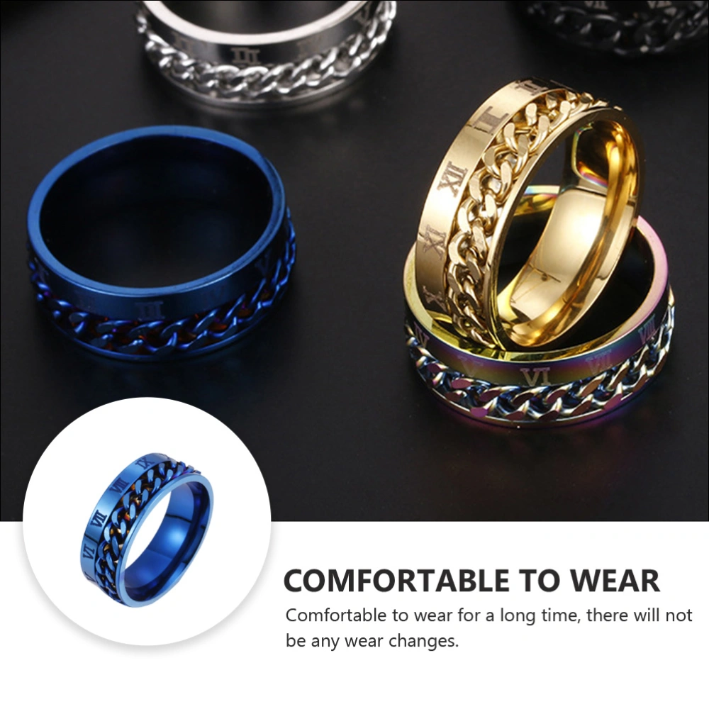 1Pc Unisex Fashion Titanium Steel Ring Rotatable Ring Roman Numerals Ring