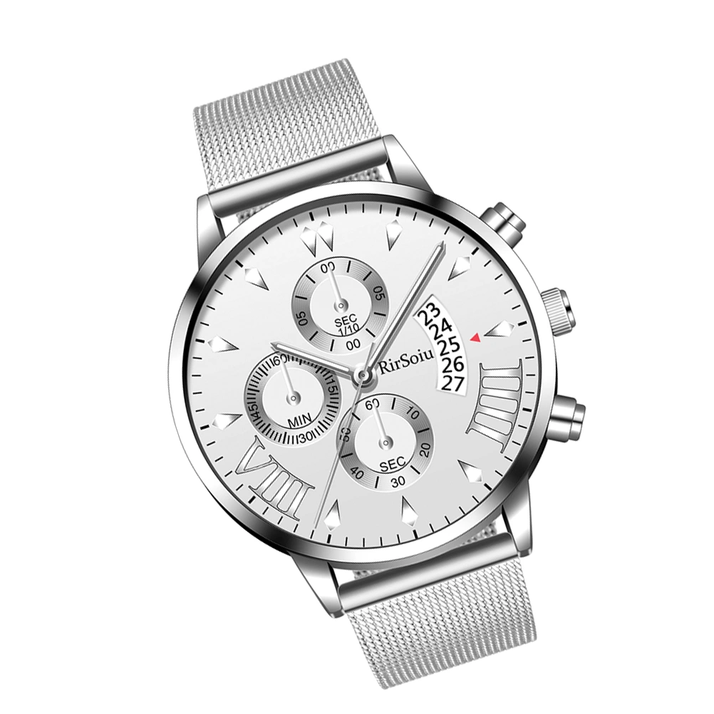 Mens Watches Waterproof Fashion Five Calendar Watch Three-eye Quartz Watch (Silver)
