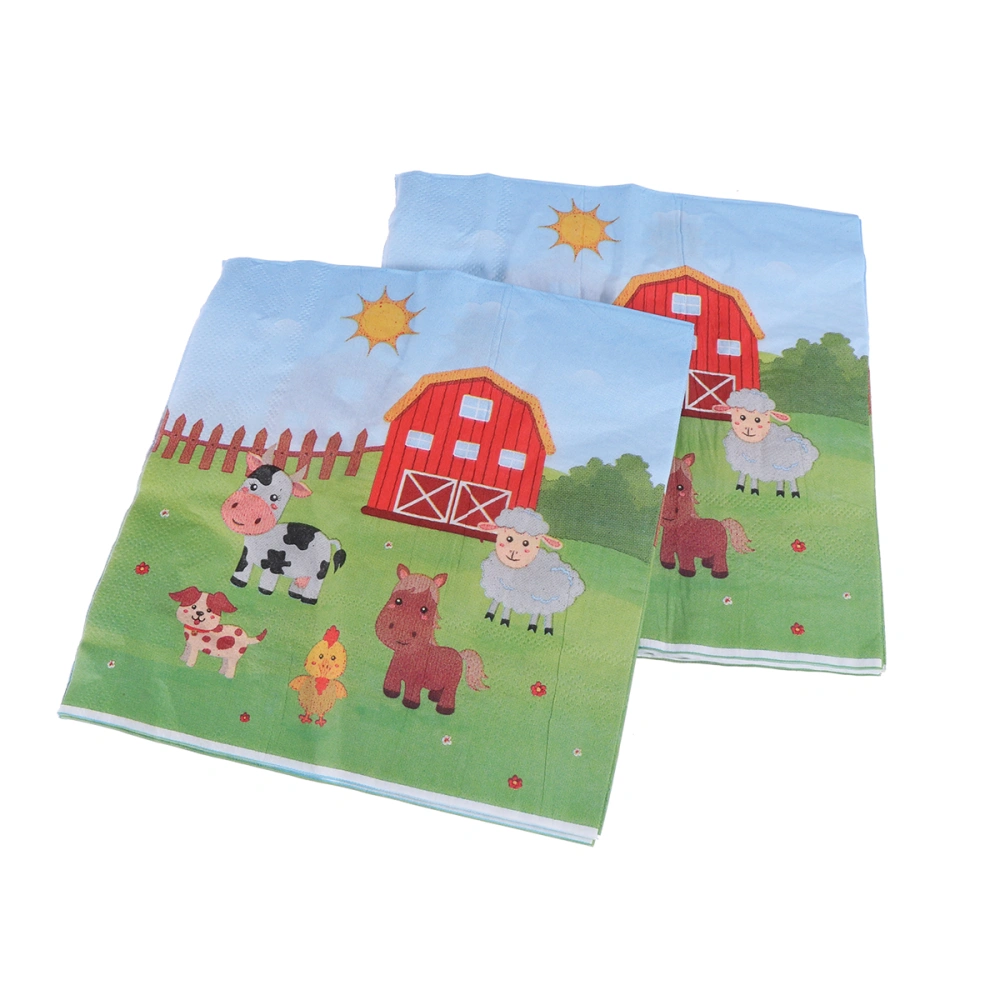 20pcs Farm Animals Printing Napkins Disposable Cartoon Paper Towels Napkins Party Supplies