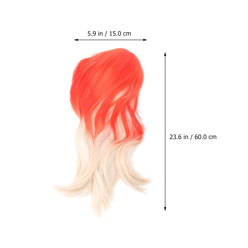 1Pc Women Long Straight Hair Cover Full Bangs COS Hair Wig (Orange and White)