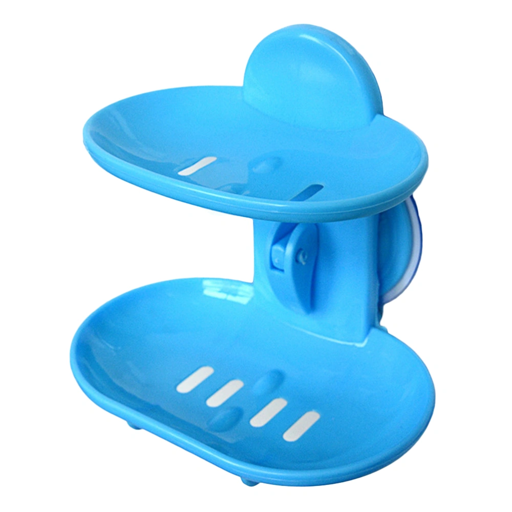 Double Soap Dish Strong Suction Soap Holder Cup Tray for Shower Bathroom (Blue)