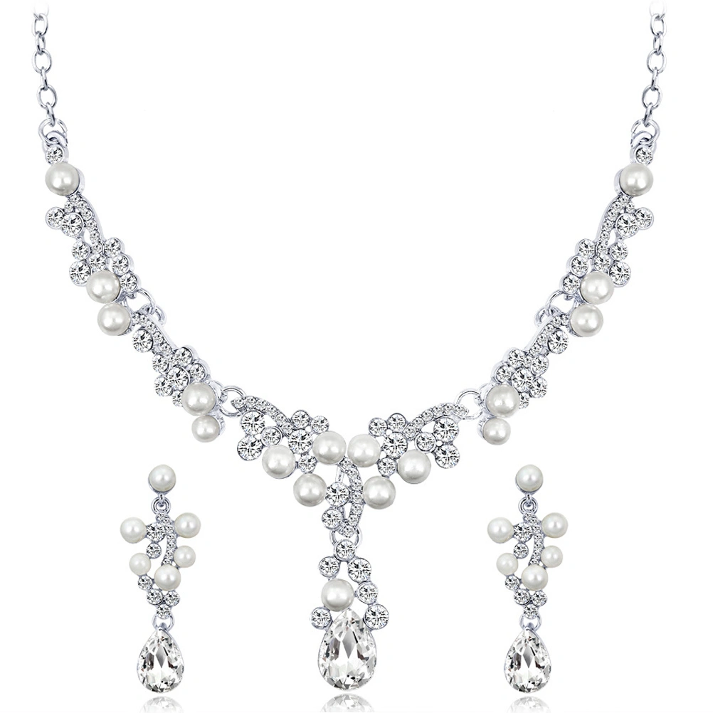 1 Set Women Jewelry Necklace Earrings Rhinestone Earrings Decoration for Bride