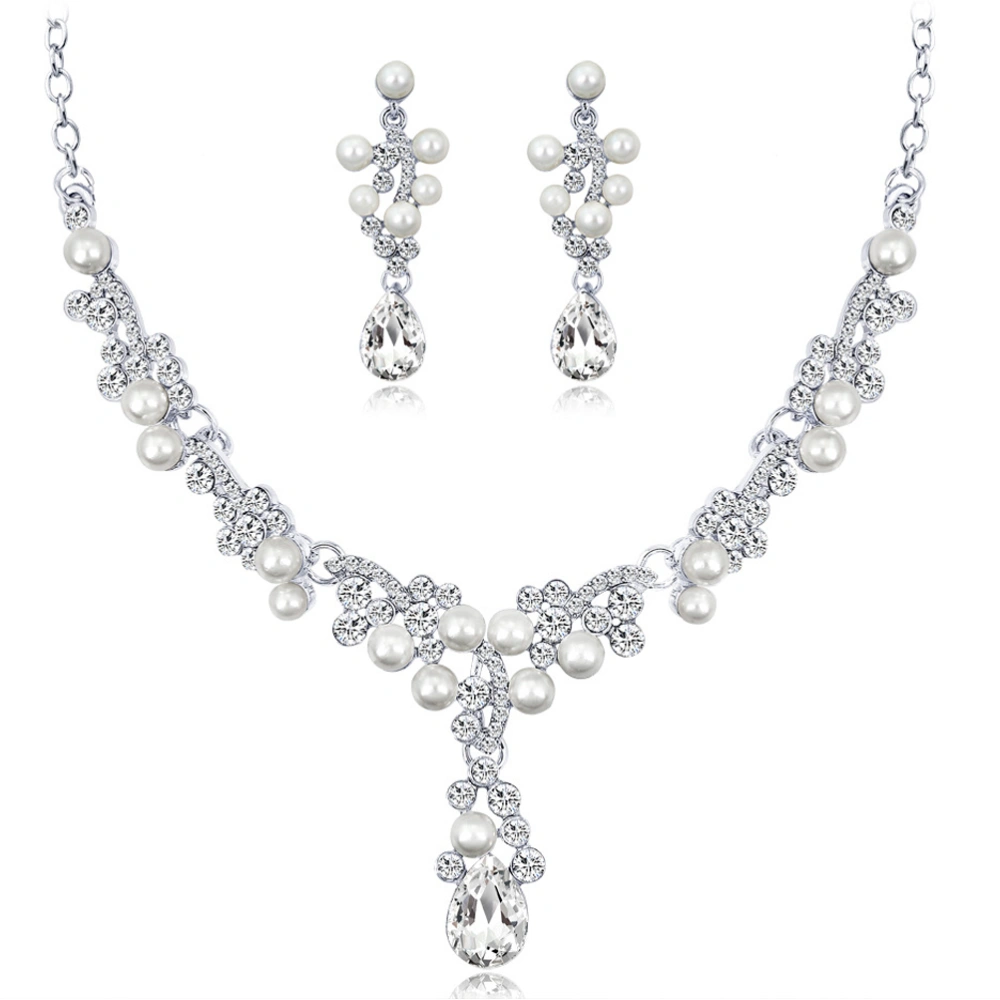 1 Set Women Jewelry Necklace Earrings Rhinestone Earrings Decoration for Bride