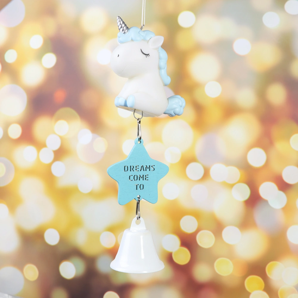 1PC Unicorn Wind Chime Portable Door Window Decoration Pendant Car Interior Hanging Bell for Office Home Balcony (Blue Unicorn)